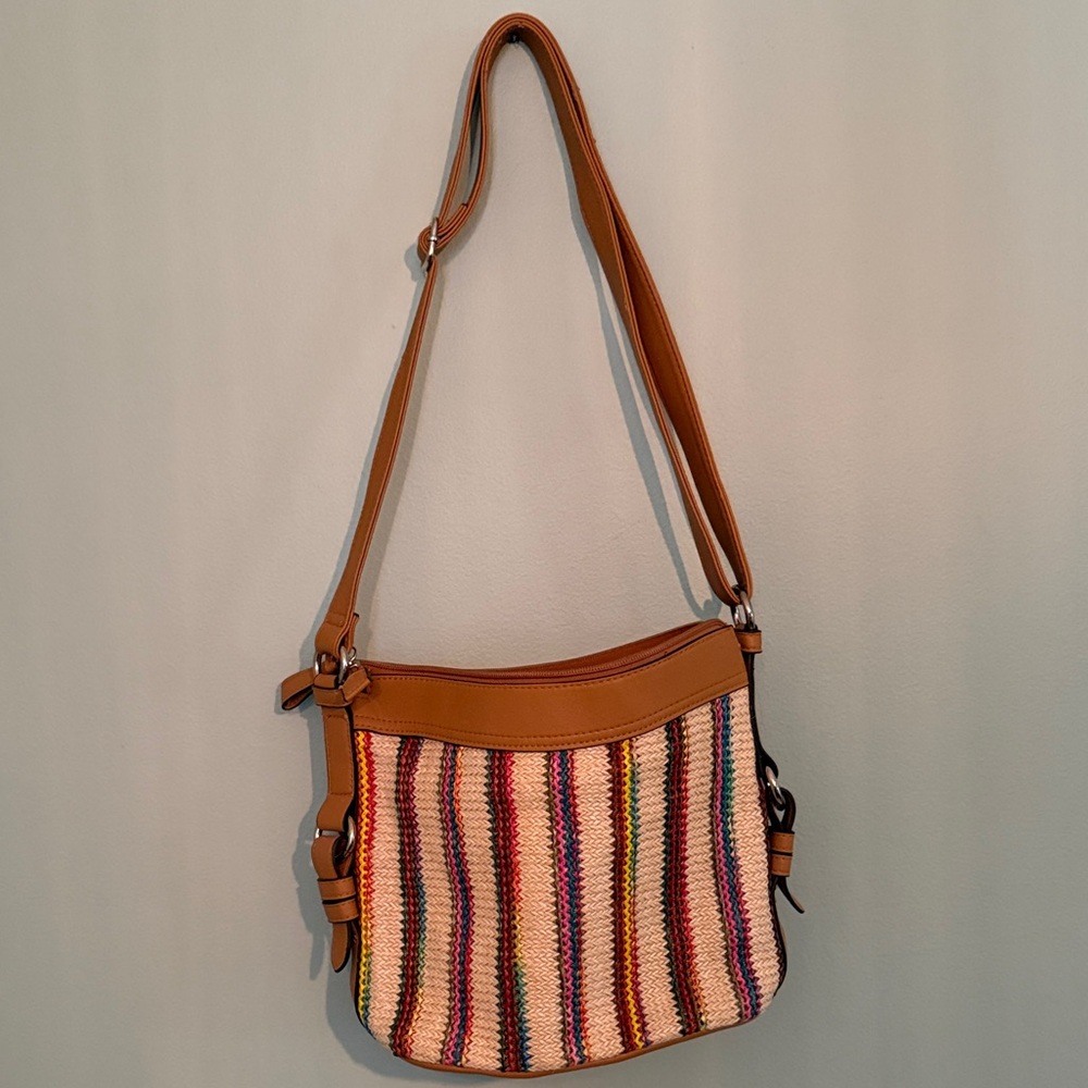 Rosetti Multicolor Woven Crossbody with Tan Trim - Picture 2 of 4
